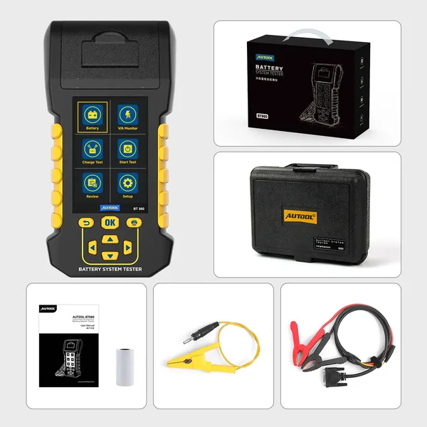 AUTOOL BT880 12V/24V Battery Tester with Leakage Current Monitoring & Built-In Printer