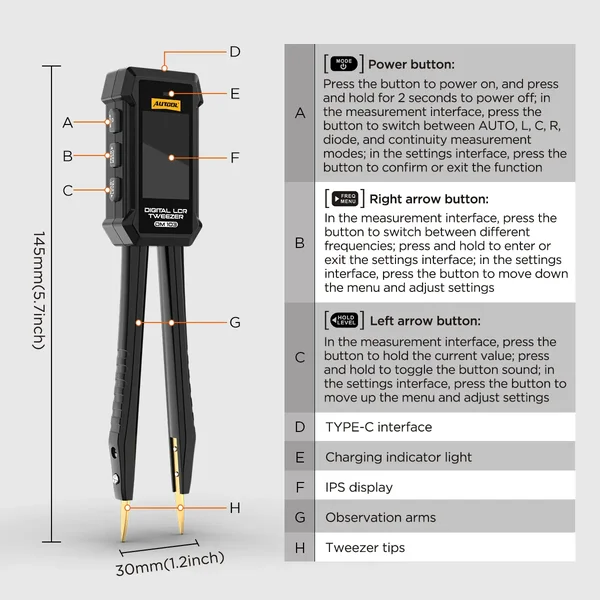 AUTOOL DM103 Digital LCR Tweezer for SMD Components