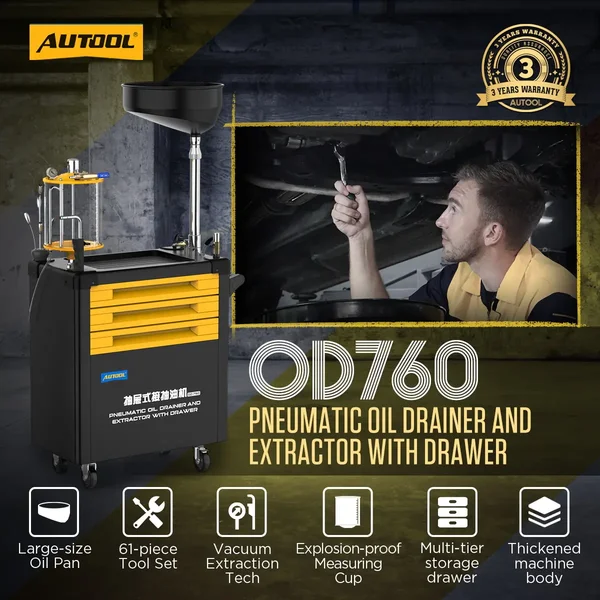 AUTOOL OD760 80 L Pneumatic Oil Extractor and Drainer Station with 61-Piece Tool Set