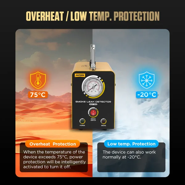 AUTOOL SDT102 Automotive Smoke Leak Detector with Built-In Air Pump & Pressure Gauge