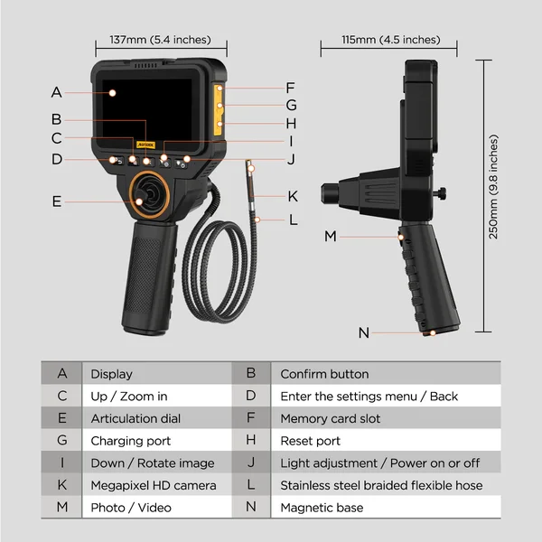 AUTOOL V82 6.25 mm Four-Way Articulating Borescope
