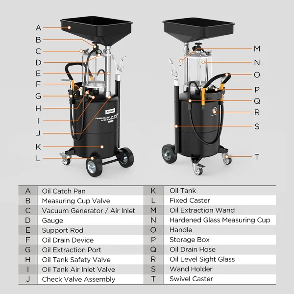 AUTOOL OD720 70 L Pneumatic Oil Extractor and Drainer with 10 L Measuring Cup