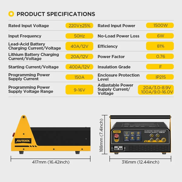 AUTOOL EM385 ECU Programming Power Supply & LiFePO4/Lead-Acid Battery Charger