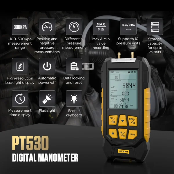 AUTOOL PT530 Dual-Port Pressure & Vacuum Tester