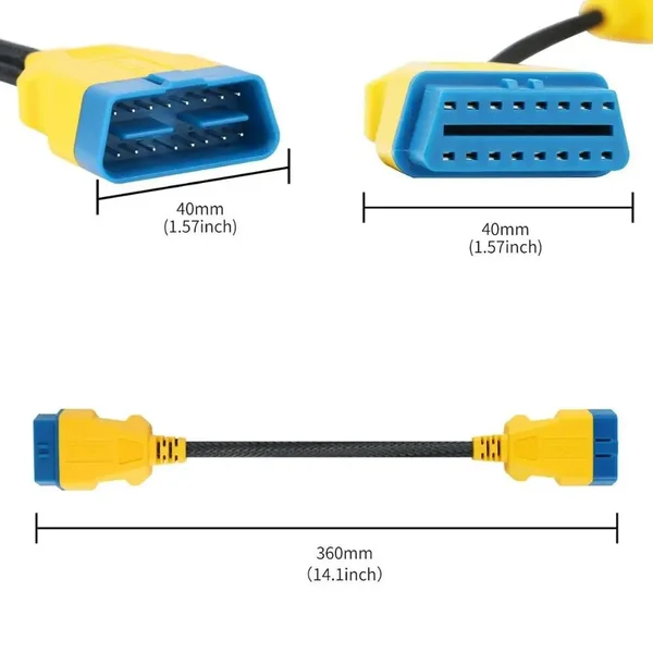 AUTOOL 36cm Braided 16-Pin Male to Female OBD2 Extension Cable