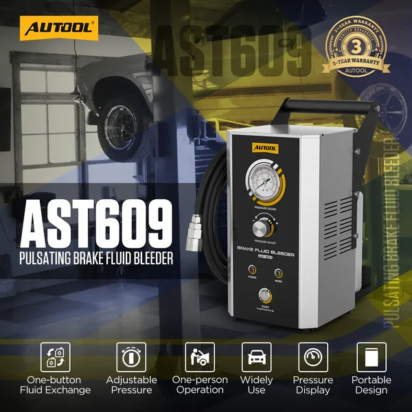AUTOOL AST609 Two-Wheel Pulsating Brake Fluid Changer with 7 Adapters