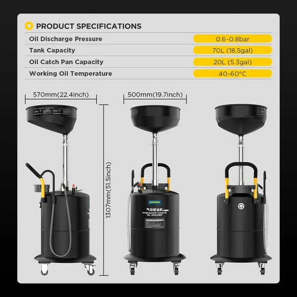 AUTOOL OD710 70 L Pneumatic Waste Oil Drainer with 20 L Catch Pan