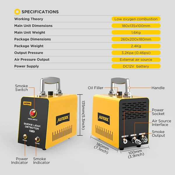 AUTOOL SDT101 Low-Pressure EVAP Smoke Machine with Fixed 0.46 psi Output