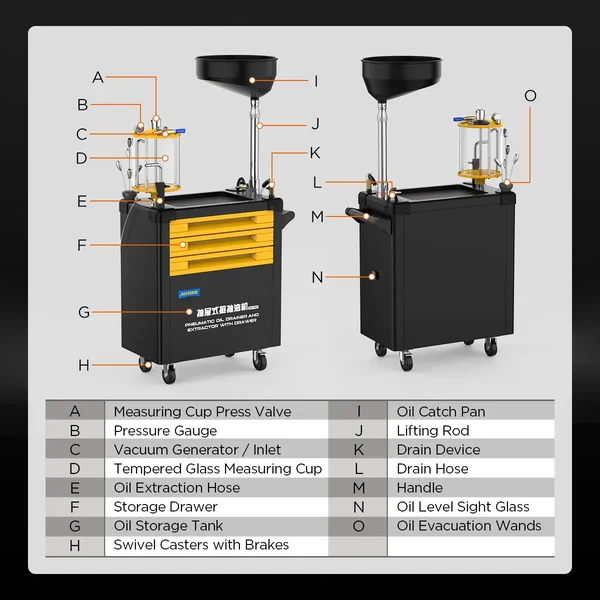 AUTOOL OD760 80 L Pneumatic Oil Extractor and Drainer Station with 61-Piece Tool Set