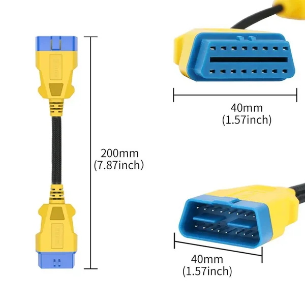 AUTOOL 20cm Braided 16-Pin Male to Female OBD2 Extension Cable