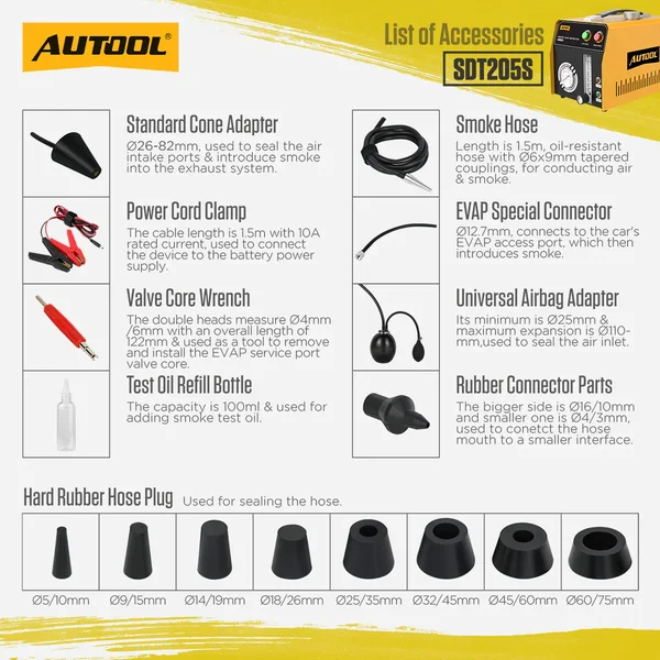 AUTOOL SDT205S Automotive Smoke Leak Detector with Flow Meter & Adjustable Airflow
