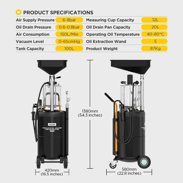 AUTOOL OD750 100 L Pneumatic Oil Extractor and Drainer with 12 L Sight Cup