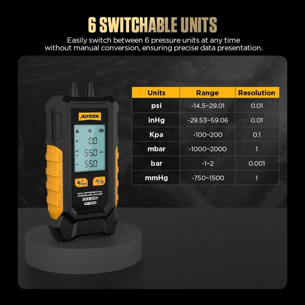 AUTOOL PT503 Mini Differential Pressure Gauge