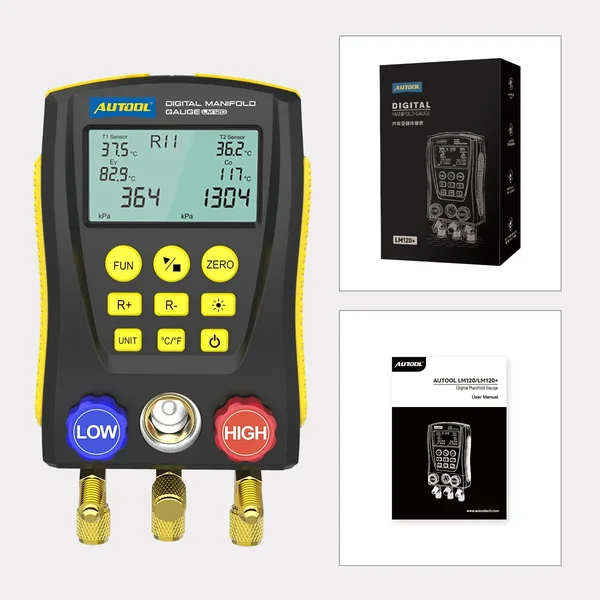 AUTOOL LM120 Digital Manifold Gauge with Dual Temperature Inputs