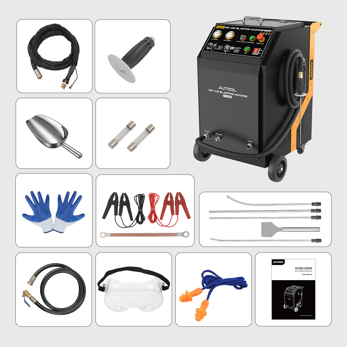 AUTOOL HTS828 dry ice blasting machine with its accessories