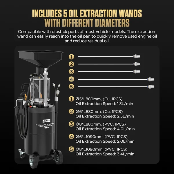 AUTOOL OD750 100 L Pneumatic Oil Extractor and Drainer with 12 L Sight Cup