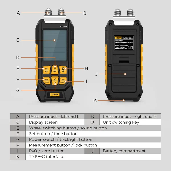 AUTOOL PT680 Dual-Channel Air Suspension Pressure Tester