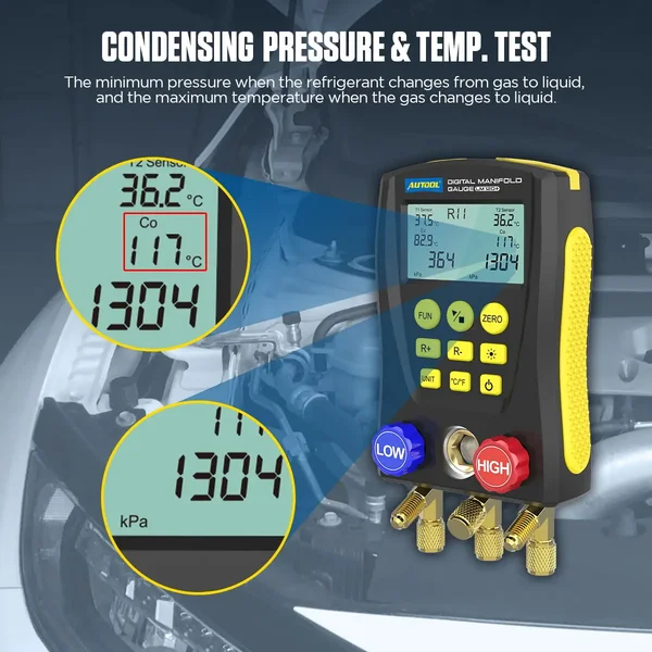 AUTOOL LM120+ Digital Manifold Gauge with T1/T2 Clamp Inputs
