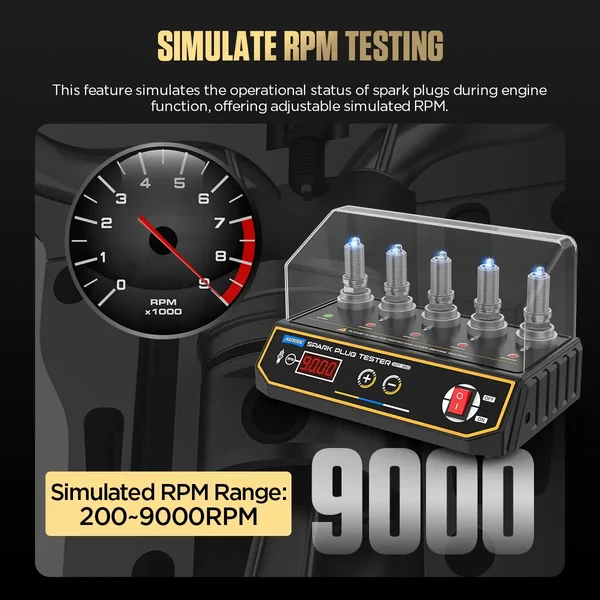 AUTOOL SPT360 5-Socket Digital Spark Plug Tester, 200–9000 RPM