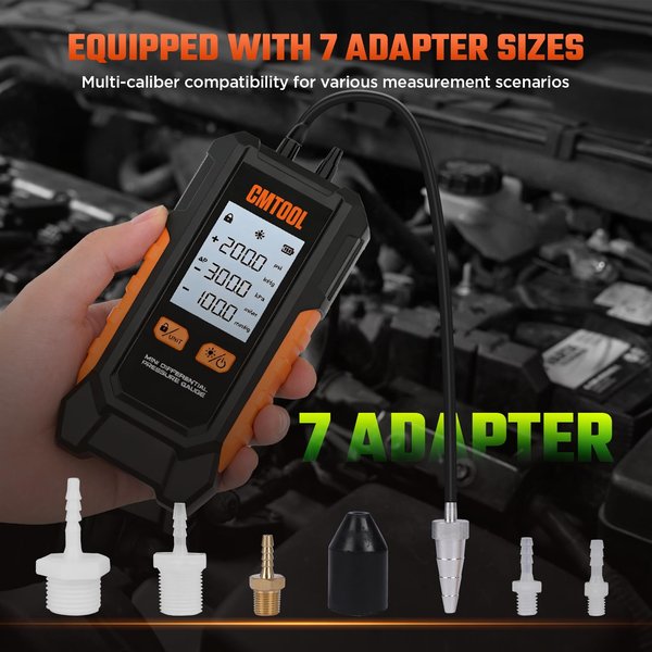 CMTOOL -101 to 200 kPa Dual-Port Digital Manometer with 6 Units & 7 Adapters