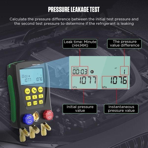 CMTOOL Digital HVAC Gauges Set, 89 Refrigerants, 3 Hoses, 2 Temp Clamps | Digital Manifold Gauges Set HVAC Tools with Pressure and Temp Test for R134A 1234YF R22 R12 R404A R410A, etc