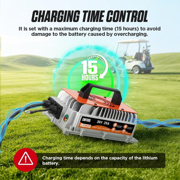 CMTOOL 36V 25A Lithium Battery Charger, IP67 Waterproof, 43.8V Output AC-DC | For 38.4V LiFePO4 Battery, 1250W Fast Charging, 6 Protection, LED Indicator, 16Ft Cable for 36V Golf Cart, Forklift, Boat