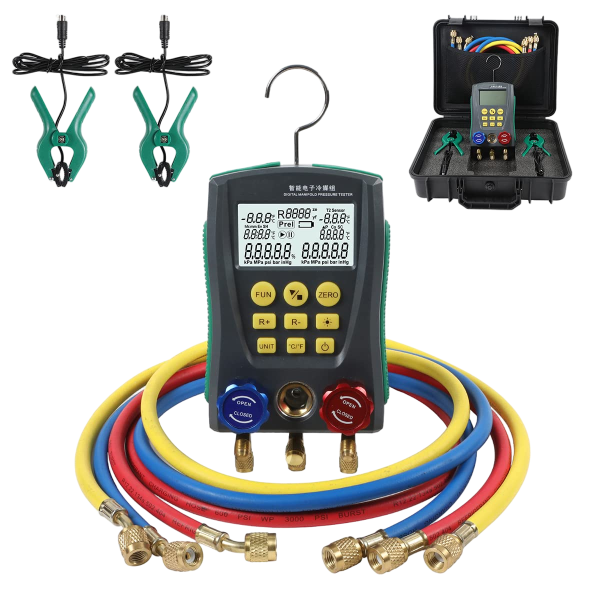 CMTOOL Digital HVAC Gauges Set, 89 Refrigerants, 3 Hoses, 2 Temp Clamps | Digital Manifold Gauges Set HVAC Tools with Pressure and Temp Test for R134A 1234YF R22 R12 R404A R410A, etc