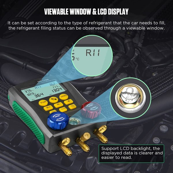 CMTOOL Digital HVAC Gauges Set, 89 Refrigerants, 3 Hoses, 2 Temp Clamps | Digital Manifold Gauges Set HVAC Tools with Pressure and Temp Test for R134A 1234YF R22 R12 R404A R410A, etc