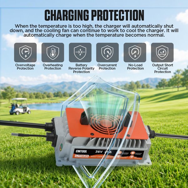 CMTOOL 36V 25A Lithium Battery Charger, IP67 Waterproof, 43.8V Output AC-DC | For 38.4V LiFePO4 Battery, 1250W Fast Charging, 6 Protection, LED Indicator, 16Ft Cable for 36V Golf Cart, Forklift, Boat