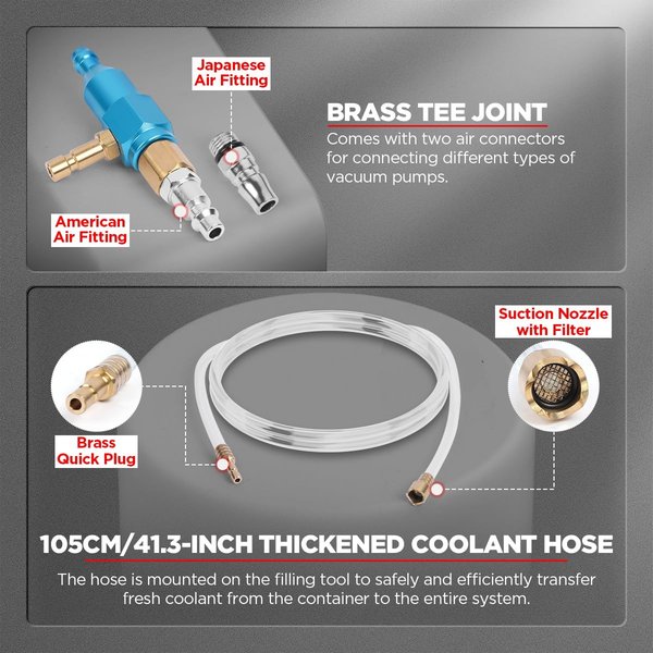 CMTOOL Coolant Vacuum Refill Kit, Universal Vacuum Coolant Fill Kit, Car Cooling System Filler Tool Set with 41.3 Inch Fill Hose, Pressure Gauge, 2 Quick Connect Adapters