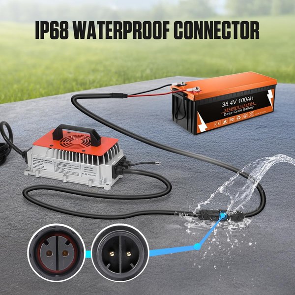CMTOOL 36V 25A Lithium Battery Charger, IP67 Waterproof, 43.8V Output AC-DC | For 38.4V LiFePO4 Battery, 1250W Fast Charging, 6 Protection, LED Indicator, 16Ft Cable for 36V Golf Cart, Forklift, Boat