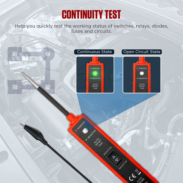 CMTOOL Power Circuit Probe Tester 6V-24V DC Test Light, Automotive Circuit Tester Car Short Finder, Component Activation, Polarity Identify, Overload Protection