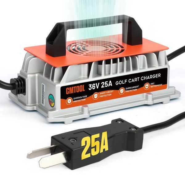 36Volt Golf Cart Battery Charger, 36V 25A Charger for EZGO/Yamaha/Club Car | 1250W Smart Fast Charging with Crowfoot Plug, IP67 Waterproof, 8 Protection, 16Ft Cable Charger for 36V Lead-Acid Batteries