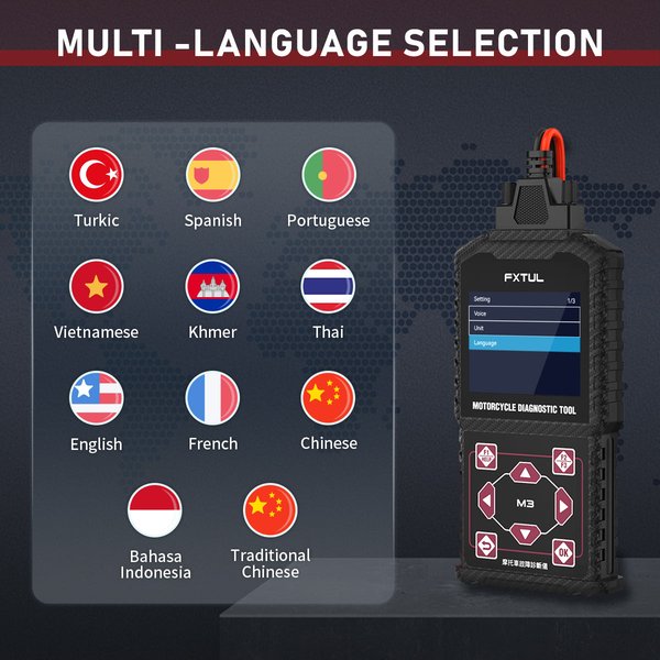 FXTUL M3 Motorcycle Diagnostic Tool OBD2 Code Reader Scan Tool For Honda Yamaha Motorcycle