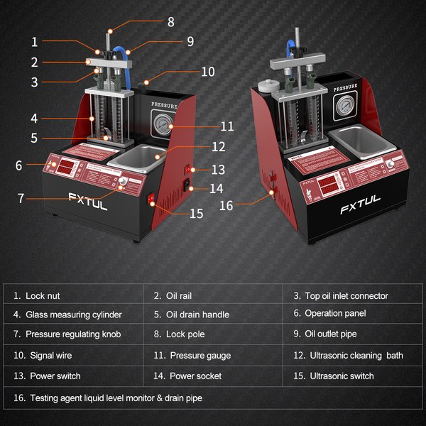 FXTUL UNT60 Motorcycle Ultrasonic Nozzle Detector and Cleaner Fuel Injector Tester Efficient Nozzle Testing