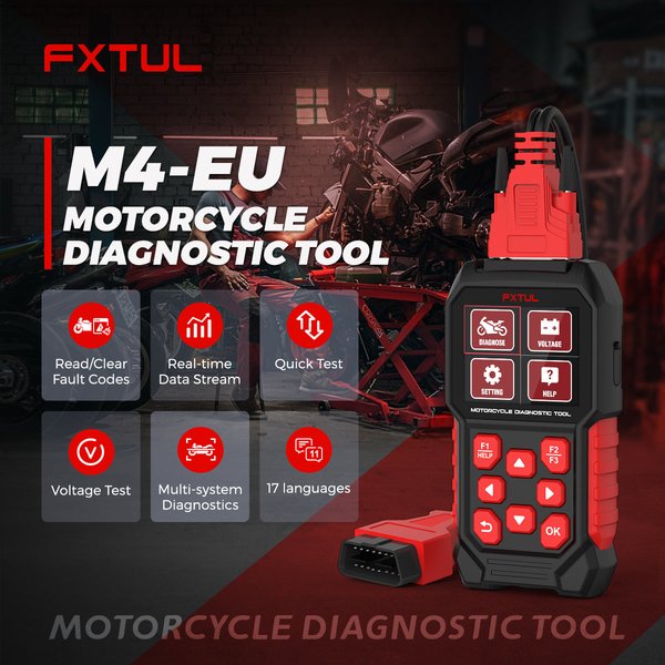 FXTUL M4 Motorcycle Diagnostic Tool OBD2 Code Reader Scan Tool For Kawasakis Yamaha Honda Vespa Suzuki PIAGGIO KTM APRILIA TRIUMPH Royal Enfield