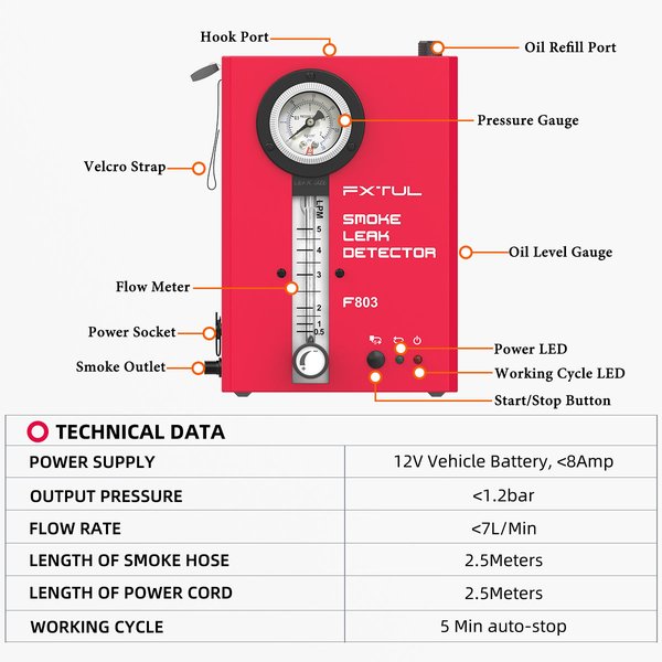 FXTUL Smoke Machine EVAP Leak Vacuum Diagnostics Smoke Detector for All Vehicles | Economy Repair | Dual Mode