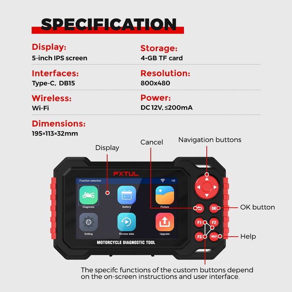 FXTUL M7 Motorcycle Diagnostic Tool Obd2 Scanner For Motorcycles 70+ Brands