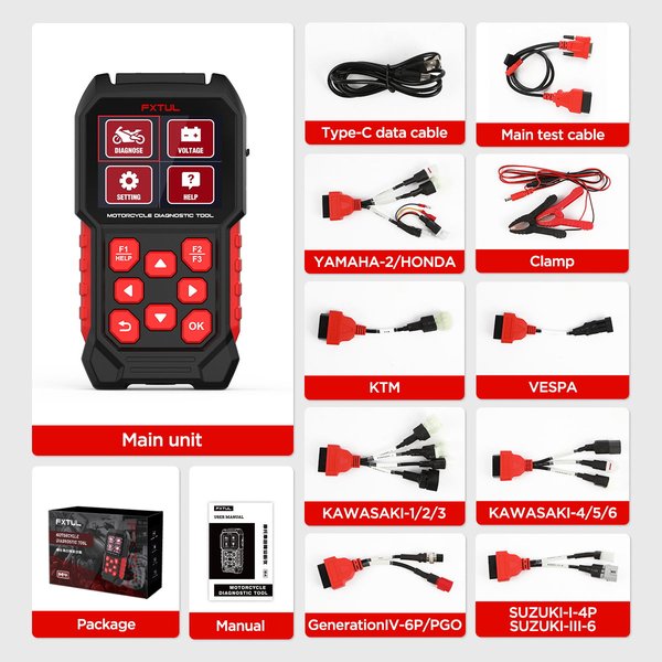 FXTUL M4 Motorcycle Diagnostic Tool OBD2 Code Reader Scan Tool For Kawasakis Yamaha Honda Vespa Suzuki PIAGGIO KTM APRILIA TRIUMPH Royal Enfield