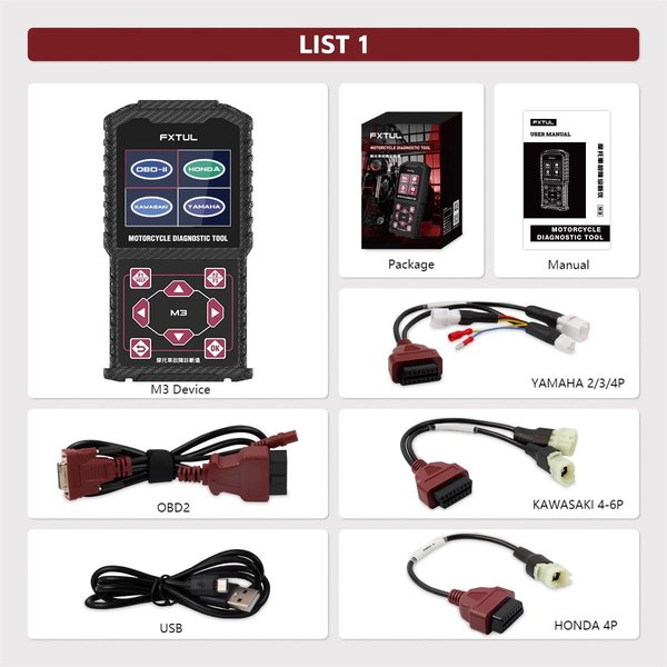 FXTUL M3 Motorcycle Diagnostic Tool OBD2 Code Reader Scan Tool For Honda Yamaha Motorcycle