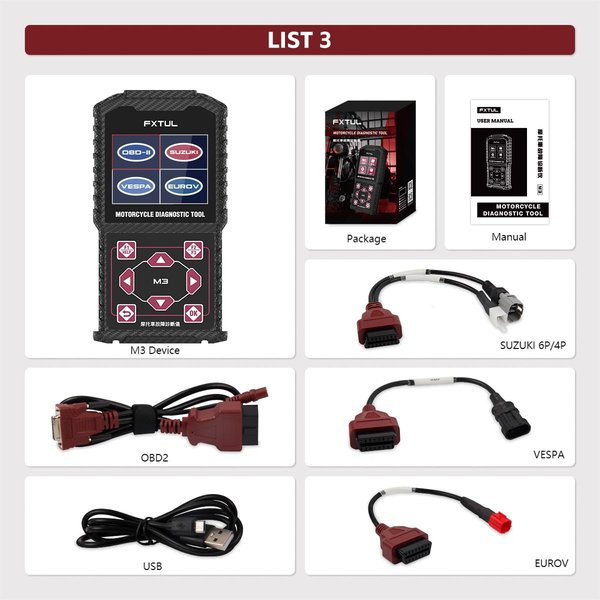 FXTUL M3 Motorcycle Diagnostic Tool OBD2 Code Reader Scan Tool For Honda Yamaha Motorcycle