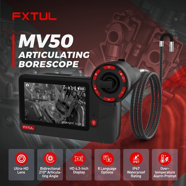 FXTUL MV50 Motorcycle Borescope Camera 210°  Angle 32GB Memory