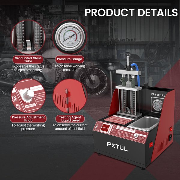FXTUL UNT60 Motorcycle Ultrasonic Nozzle Detector and Cleaner Fuel Injector Tester Efficient Nozzle Testing