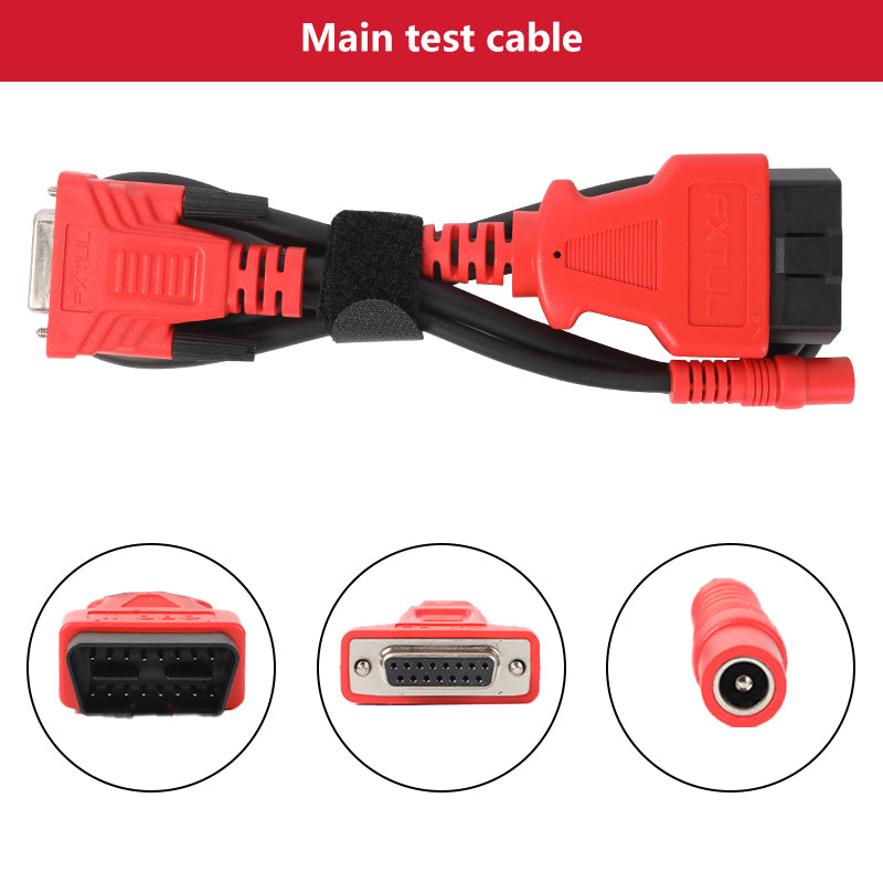 FXTUL M7 main test cable with D-sub plug, red OBD-style connector and round DC power socket