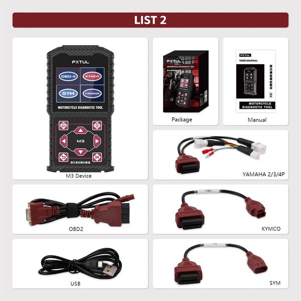 FXTUL M3 Motorcycle Diagnostic Tool OBD2 Code Reader Scan Tool For Honda Yamaha Motorcycle