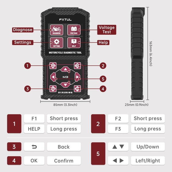 FXTUL M3 Motorcycle Diagnostic Tool OBD2 Code Reader Scan Tool For Honda Yamaha Motorcycle