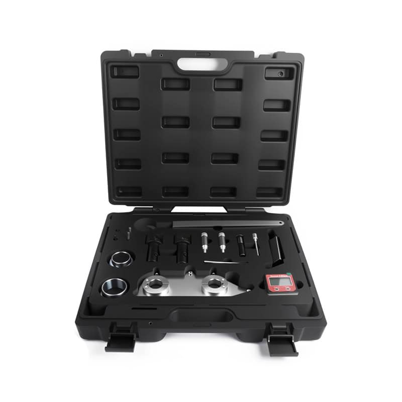 MRCARTOOL 1.5 TSI EA211 EVO timing tool kit in its case with digital inclinometer, timing pins, adapters and tensioner tool