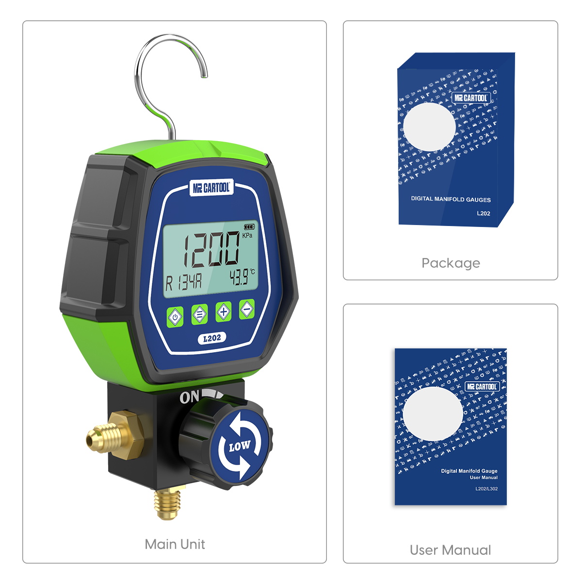 MRCARTOOL L202 digital gauge with its retail box and user manual