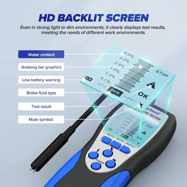 MR CARTOOL F60 Brake Fluid Tester with HD Blackit Screen