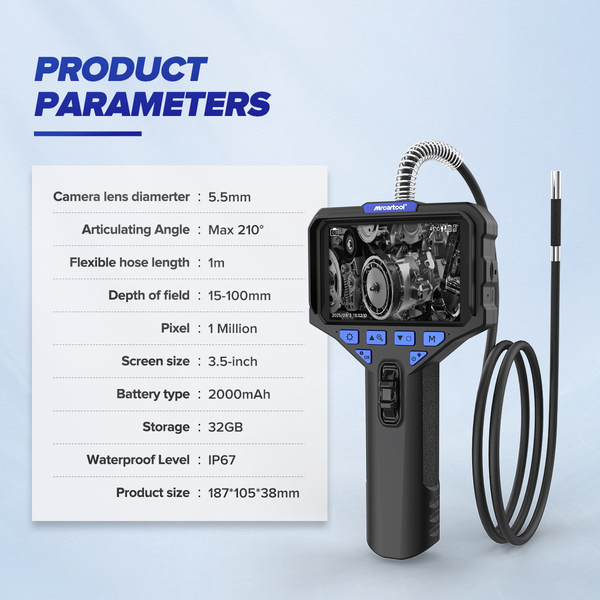 MRCARTOOL N130 Flexible Scope Camera 5.5mm 1-Meter Cable 210°